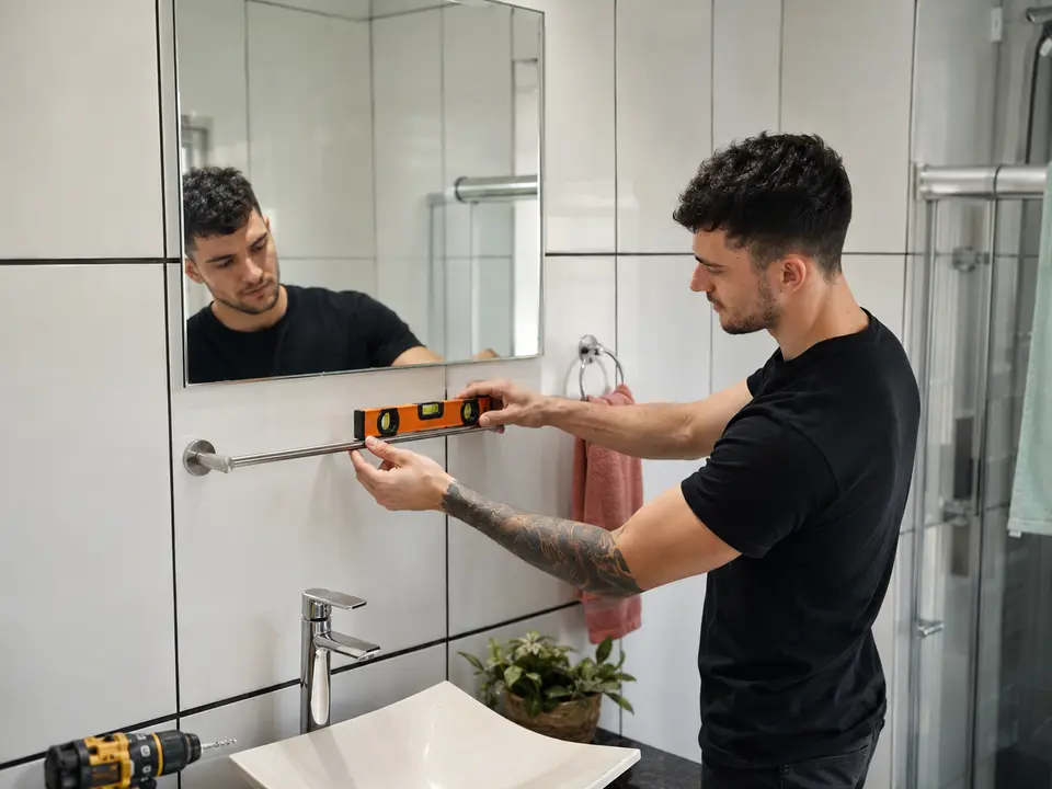 Instalação de espelho e acessórios no banheiro