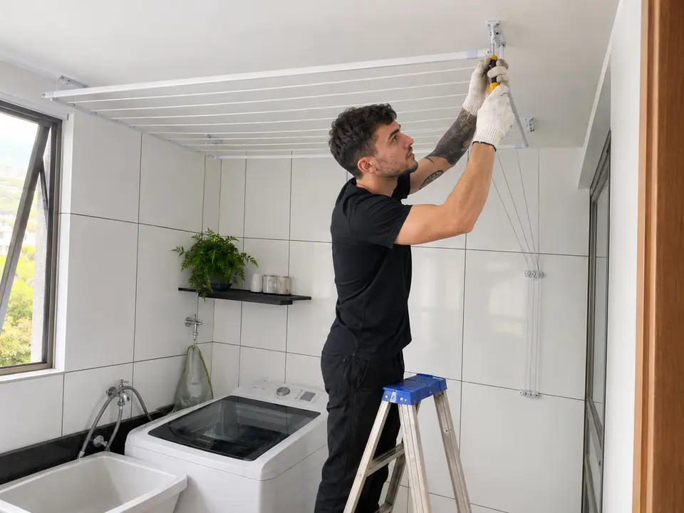 Instalação de varal de teto em lavanderia